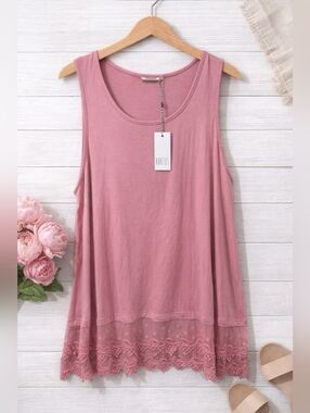 NWT KoKaktus sleeveless tunic top Pink size 2XL thick lace trim